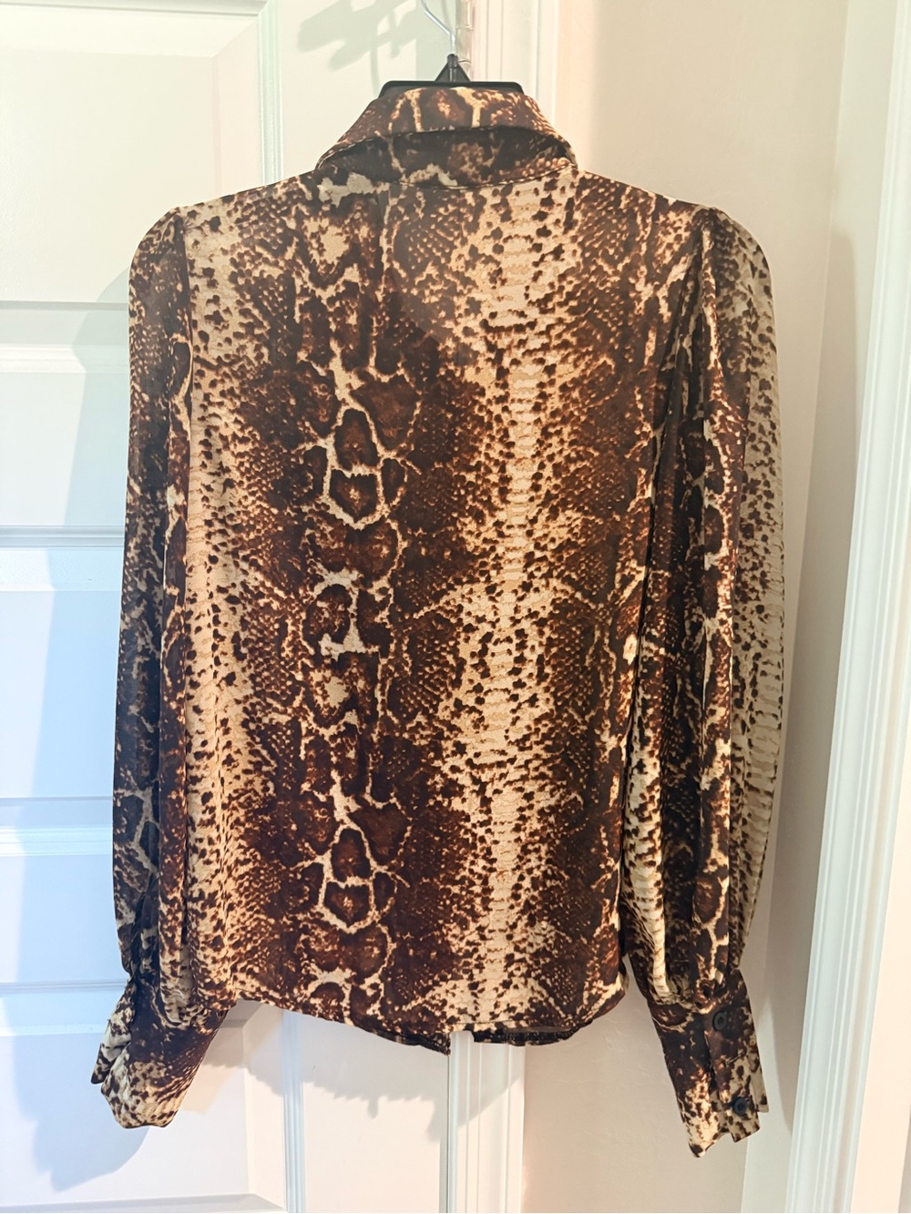 Women's Brown Snake-Print Long Sleeve Blouse
